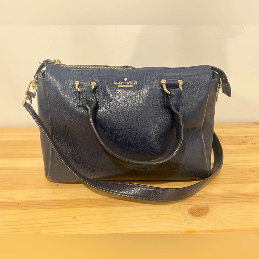 Kate Spade Lombard Street Bradie Satchel Bag, navy blue and gold hardware